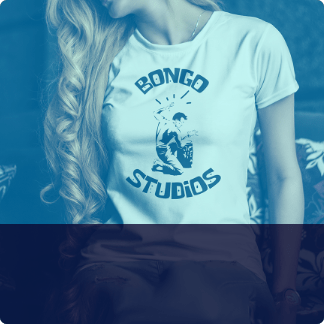 Bongo Studios Portfolio Item Thumbnail, Woman Wearing T-shirt with Bongo Studios Logo