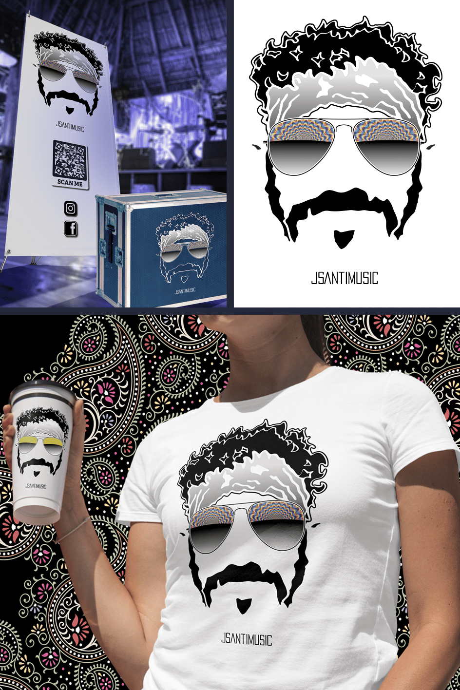 montage of a logo of a man with sunglasses