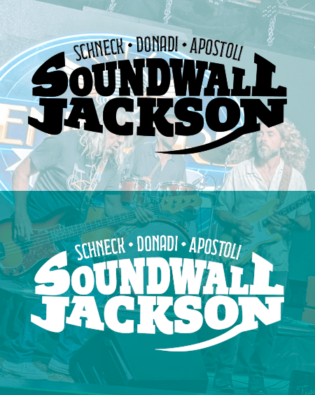Soundwall Jackson Band Logo wordmark in black and white over live performance photo