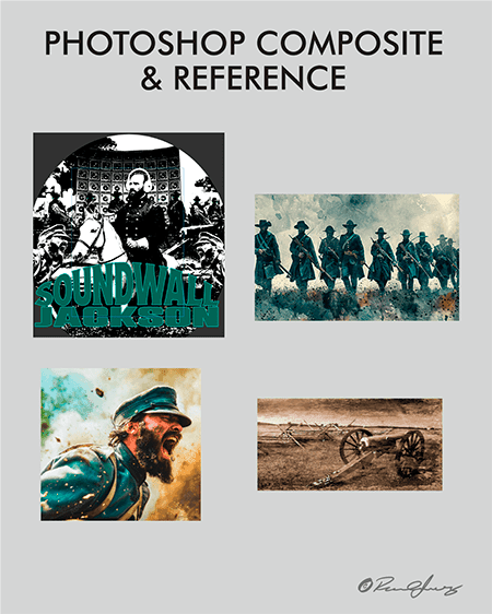 Photoshop composite layout used as reference for the Soundwall Jackson illustration.