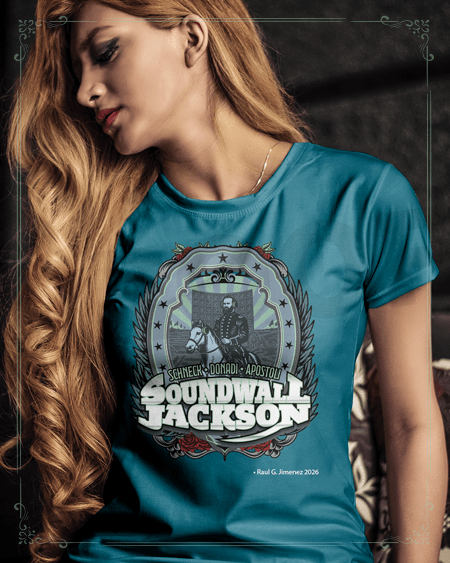 Soundwall Jackson Band Logo badge printed on teal t‑shirt mockup